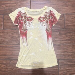 Sinful brand  Women's Yellow and pink Graphic Top